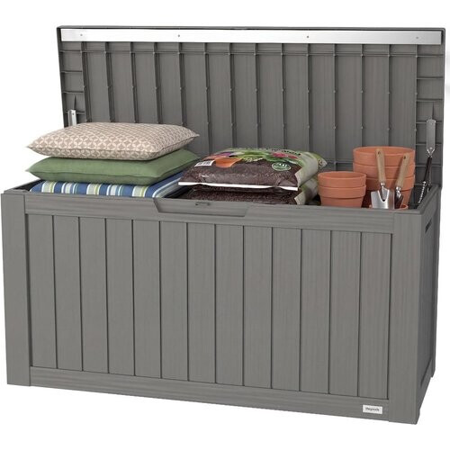 Tweedekans LifeGoods – Kussenbox S Opbergbox – 117.5 x 47.5 x 59 cm – Voorzien Van 300L Inhoud En Luxe Gasveer En Verstevigd Frame – Voor Tuin En Terras – Grijs Kunststof Tweedehands