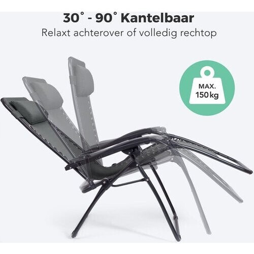 Tweedekans LifeGoods® Opvouwbare Relaxstoelen – Set van 2 – 30°-90° Verstelbaar – Metaal - Met Beker- en Telefoonhouder – Donkergrijs