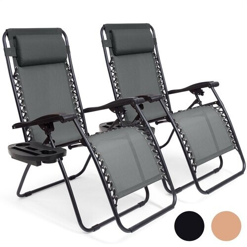 Tweedekans LifeGoods Opvouwbare Tuinstoelen - 2 Stuks - 30°-90° Verstelbaar - Metaal - Donkergrijs Tweedehands