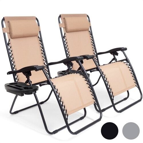 Tweedekans LifeGoods Opvouwbare Tuinstoelen - 2 Stuks - 30°-90° Verstelbaar - Metaal - Beige Tweedehands