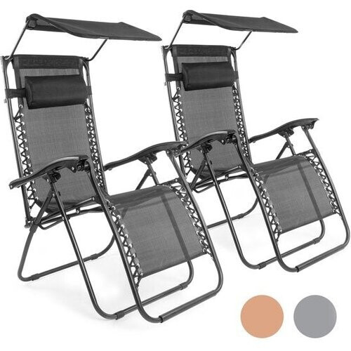 Tweedekans LifeGoods Opvouwbare Tuinstoelen - met Luifel - Verstelbaar Zonnescherm - 2 Stuks - 30°-90° Verstelbaar - Metaal - Zwart Tweedehands