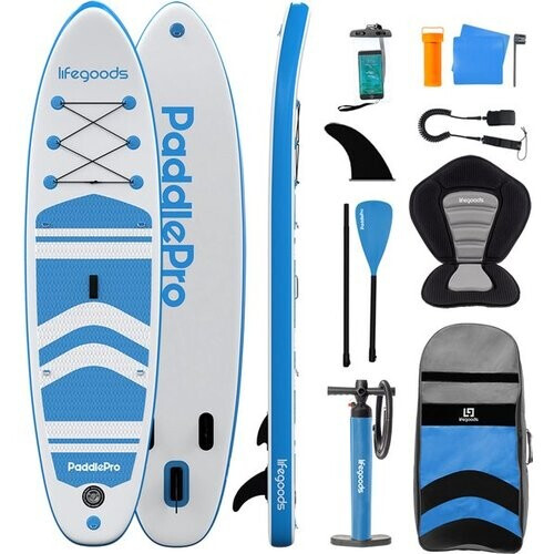 Tweedekans LifeGoods PaddlePro SUP Board - met Zitje - Opblaasbaar Paddle Board - Complete Set - Max. 135KG - 320x81cm - Wit/Sky Blue Tweedehands