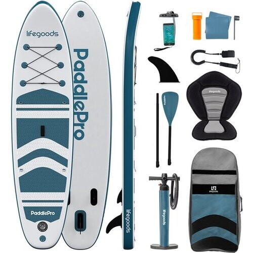 Tweedekans LifeGoods PaddlePro SUP Board - met Zitje - Opblaasbaar Paddle Board - Complete Set - Max. 135KG - 320x81cm - Wit/Deep Aqua Tweedehands