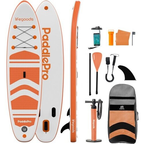 Tweedekans LifeGoods PaddlePro SUP Board - Opblaasbaar Paddle Board - Complete Set - Max. 135KG - 320x81cm - Wit/Oranje Tweedehands