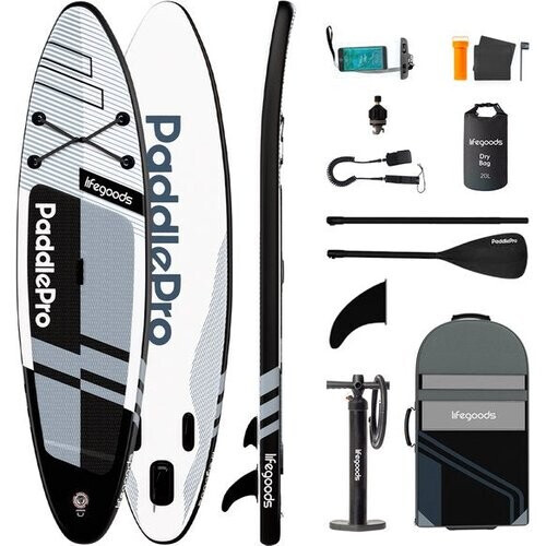 Tweedekans LifeGoods PaddlePro SUP Board Pro - Pro Set - Opblaasbaar Paddle Board - Max. 150KG - 320x81cm - Zwart/Wit Tweedehands