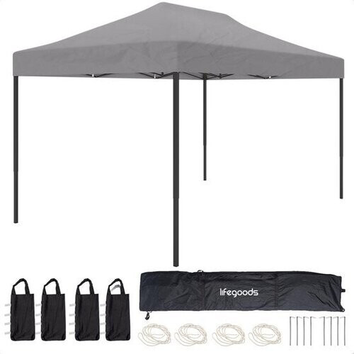 Tweedekans LifeGoods Partytent Paviljoen 3,0 x 4,5 m Gemakkelijk op te zetten Opvouwbaar Waterdicht Draagtas met wielen Donkergrijs Tweedehands