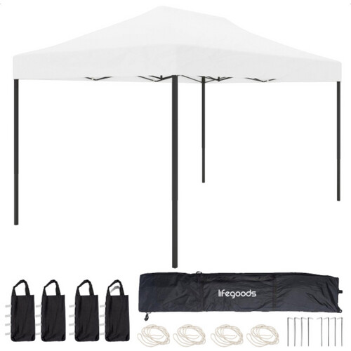 Tweedekans LifeGoods Partytent - Paviljoen - 3x4.5 m - Easy Up - Opvouwbaar - Waterdicht - Draagtas met Wieltjes - Wit Tweedehands