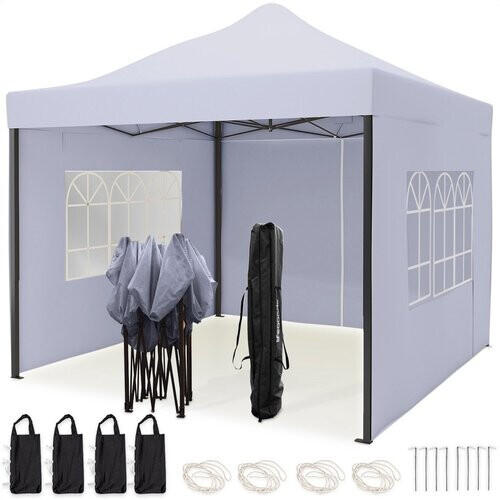 Tweedekans LifeGoods Partytent - Paviljoen - EasyUp - Opvouwbaar - 4 Zijwanden - Waterdicht - Met Draagtas met wieltjes - 292 x 292 cm - Donkergrijs Tweedehands