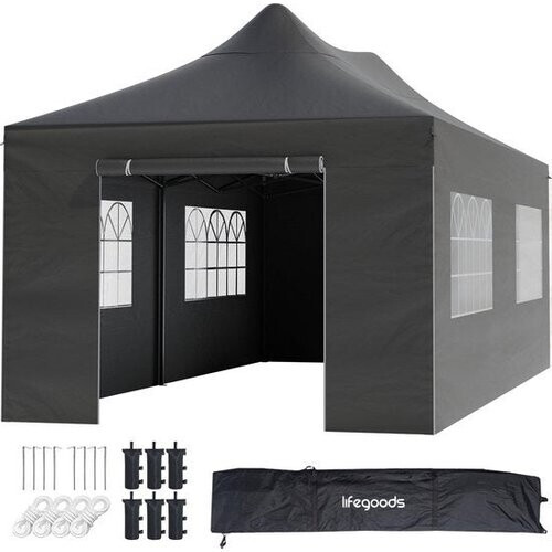 Tweedekans LifeGoods Partytent - Paviljoen - EasyUp - Opvouwbaar - 4 Zijwanden - Waterdicht - Met Draagtas met wieltjes - 300 x 600 cm - Antraciet Tweedehands