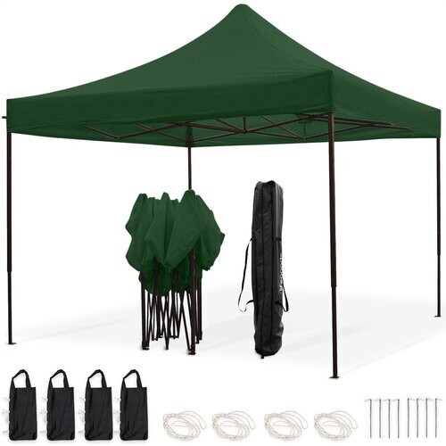 Tweedekans LifeGoods Partytent - Paviljoen - EasyUp - Opvouwbaar - Waterdicht - Met Draagtas met wieltjes - 300 x 300 cm - Donkergroen Tweedehands