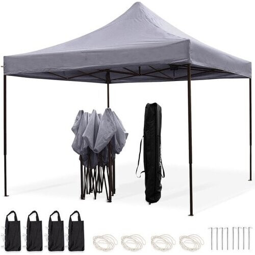 Tweedekans LifeGoods Partytent - Paviljoen - EasyUp - Opvouwbaar - Waterdicht - Met Draagtas met wieltjes - 300 x 300 cm - Donkergrijs Tweedehands