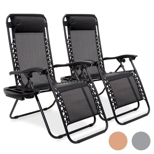 Tweedekans LifeGoods Set van 2 Ligstoelen – Verstelbaar – max. 150 kg – 162 x 64 x 110 cm – Zwart Tweedehands