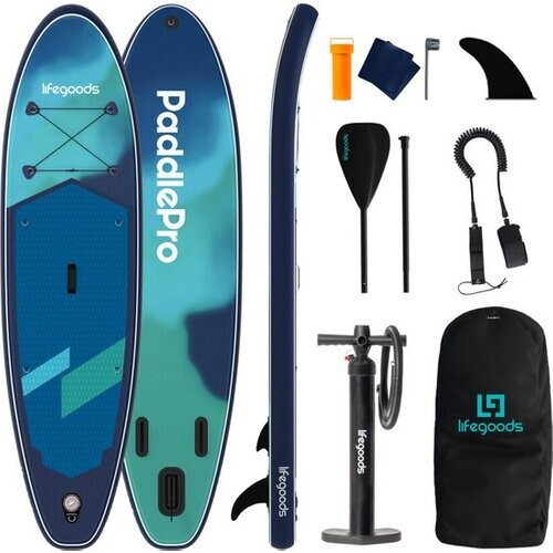 Tweedekans LifeGoods SUP Board Allround Compact - 100 KG Draagkracht - 300 x 76 cm - Opblaasbaar - Compleet SUP pakket - Blauw/Groen Tweedehands