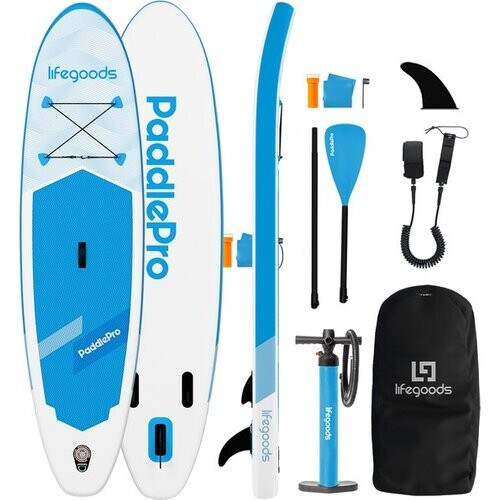 Tweedekans LifeGoods SUP Board Allround Compact - 100 KG Draagkracht - 300 x 76 cm - Opblaasbaar - Compleet SUP pakket - Wit/Sky Blue Tweedehands