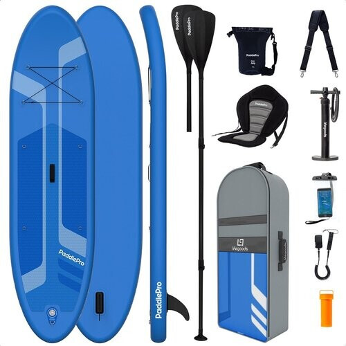 Tweedekans LifeGoods SUP Board - Luxe Set - met Zitje - Opblaasbaar Paddle Board - Max. 135KG - 320x81cm - Blauw Tweedehands
