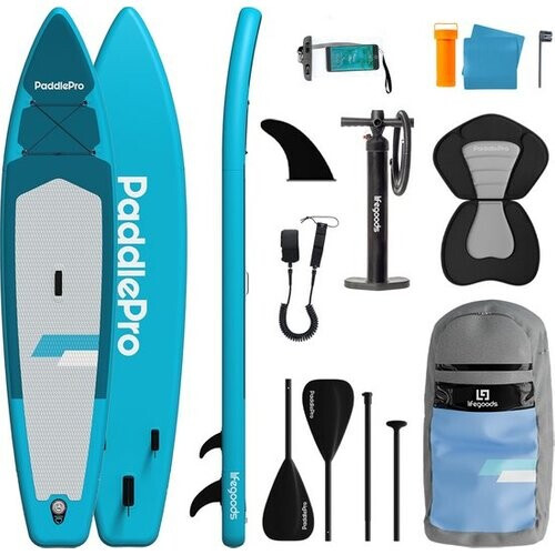 Tweedekans LifeGoods SUP Board Touring - 165 KG Draagkracht - 365 x 76 cm - Opblaasbaar - met Zitje - Compleet Sup pakket - Blauw Tweedehands