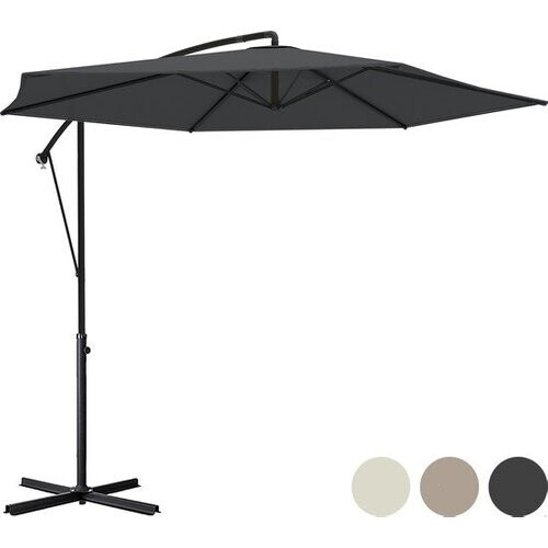 Tweedekans LifeGoods Zweefparasol - tot 8 Personen - Ø300cm - Waterdicht - met Hoes en Kruisvoet - Tuin of Strand - Donkergrijs Tweedehands