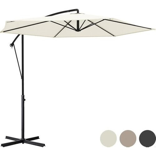 Tweedekans LifeGoods Zweefparasol - tot 8 Personen - Ø300cm - Waterdicht - met Hoes en Kruisvoet - Tuin of Strand - Crème Tweedehands