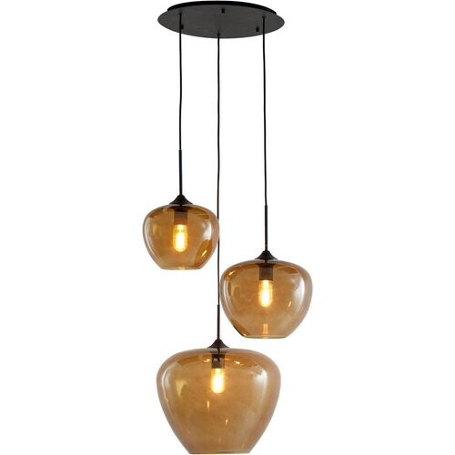 Tweedekans Light & Living Hanglamp Mayson - Bruin Glas - Ø40cm - 3L - Modern - Hanglampen Eetkamer, Slaapkamer, Woonkamer Tweedehands