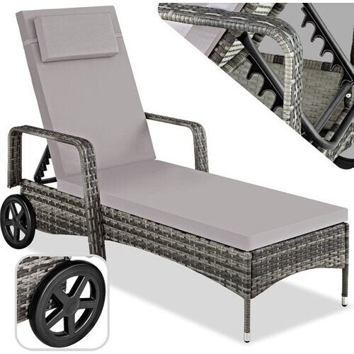 Tweedekans Ligstoel - zonnebed - wicker - verstelbare rugleuning – grijs - 200 x 70 x 33 cm - 404588 Tweedehands