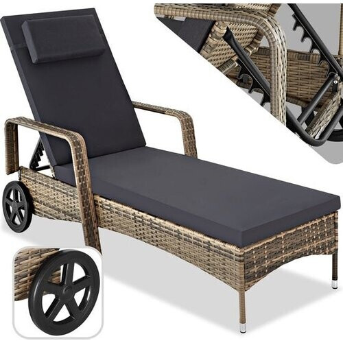 Tweedekans Ligstoel - zonnebed - wicker - verstelbare rugleuning - natuurkleur - 200 x 70 x 33 cm - 404589 - poly-rattan Tweedehands