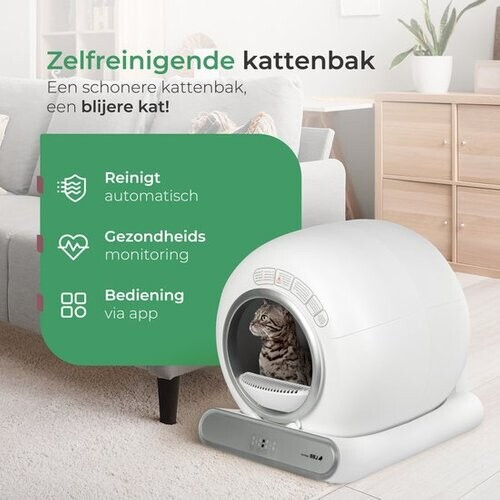 Tweedekans Little Big Bird Zelfreinigende Kattenbak – Incl. App & Afvalbak – 9 L – 53 x 58 x 55 cm – Wit/Grijs Tweedehands