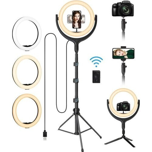 Tweedekans LURK ringlicht studioset 12 inch PRO met verstelbaar statief, microfoon en afstandsbediening voor camera en smartphone zwart Tweedehands