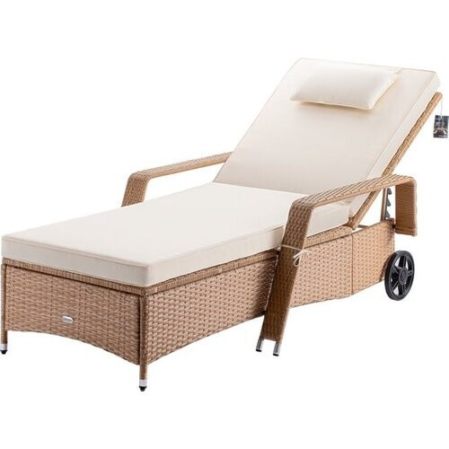 Tweedekans Luxe Polyrattan Ligstoel met Kussen – Verstelbaar – Weerbestendig – Crème – 162 x 64 x 86 cm – Draagvermogen 160 kg Tweedehands