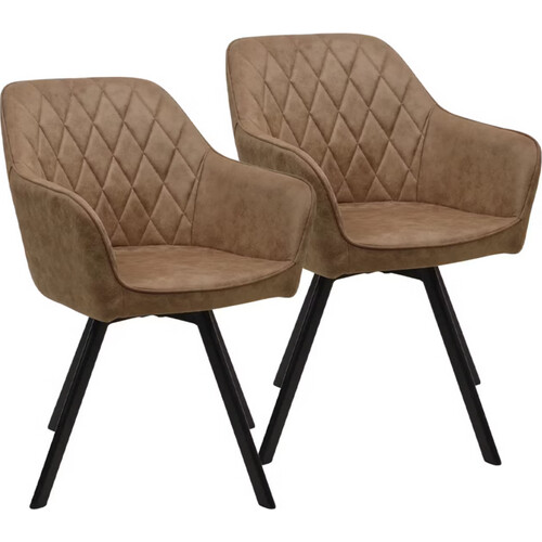 Tweedekans Meubel 31 Brione - Eetkamerstoel Duopack - 360° Draaibaar - H 83 x B 59 cm - Microvezel/Staal - Taupe Tweedehands