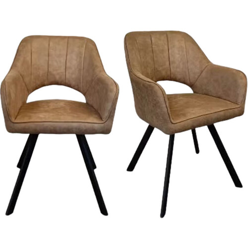 Tweedekans Meubel31 – Tenno Draaibare Stoel 2 Stuks – 55 x 45 x 88 cm – Voorzien Van 360 Graden Draaifunctie En Slank Stalen Frame En Microvezel Bekleding – Voor Eetkamer En Kantoor – Taupe Textiel En Metaal Tweedehands