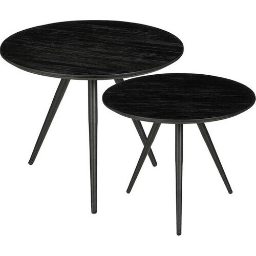 Tweedekans Mica Decorations Jailey Bijzettafel - Set van 2 - H49 x Ø50 cm - Gerecycled Hout - Zwart Tweedehands