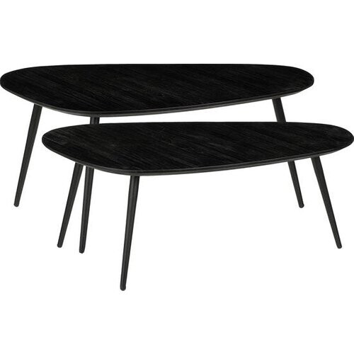 Tweedekans Mica Decorations Jailey Bijzettafel - Set van 2 - L84 x B39 x H39 cm - Gerecycled Hout - Zwart Tweedehands
