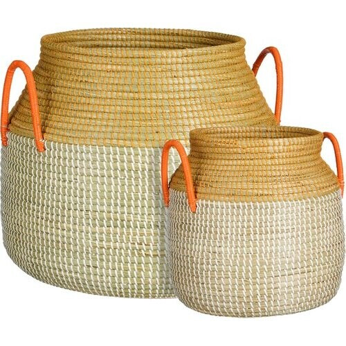 Tweedekans Mica Decorations Milou Opbergmand - Set van 2 - H43 x Ø50 cm - Zeegras - Geel Tweedehands