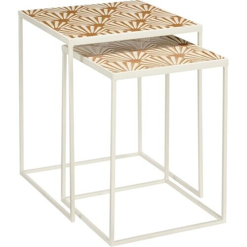 Tweedekans Mica Decorations Odile Bijzettafel Set van 2 – Buiten – Metaal – Bruin/Wit – 38x38x48 cm & 32x32x43 cm