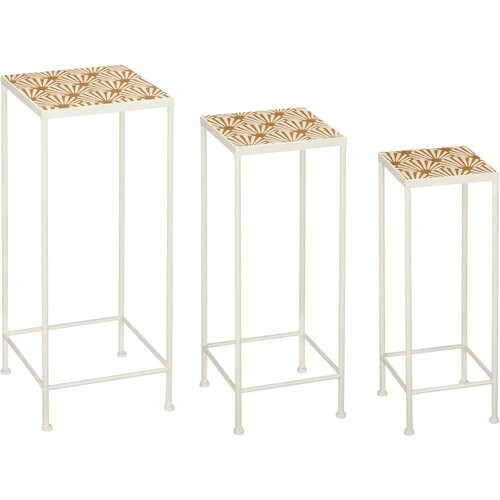 Tweedekans Mica Decorations Odile Bijzettafel Set van 3 – Metaal – Bruin/Wit – 28x28x67 cm, 24x24x61 cm, 20x20x55 cm