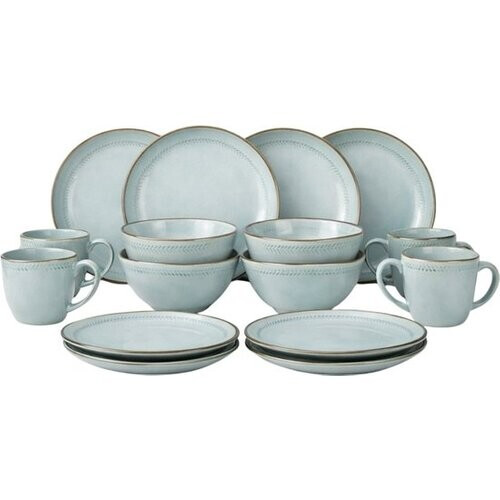 Tweedekans Mica Decorations Racco Serviesset 16-Delig - 4 Persoons - Ontbijtborden, Kommen en Mokken en Dinrborden - Steengoed Servies - Vaatwasserbestendige Servies Set - Lichtgrijs Tweedehands