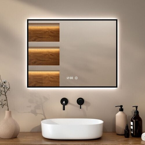 Tweedekans Mirlux Badkamerspiegel - LED Verlichting  - Verwarming – Anti Condens - 80x60CM - Black Tweedehands