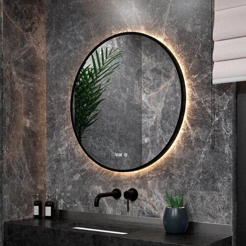 Tweedekans Mirlux Badkamerspiegel - LED Verlichting & Verwarming – Anti Condens - Wandspiegel Rond - Mat Zwart - 80CM Tweedehands