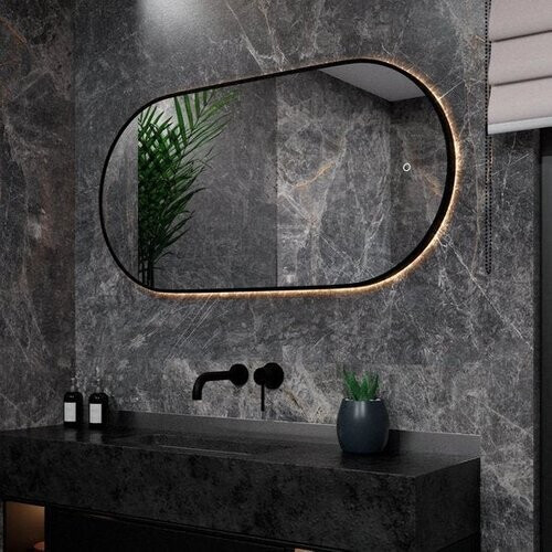 Tweedekans Mirlux Badkamerspiegel - LED Verlichting - Verwarming – Wandspiegel Ovaal – Zwart Frame - 120x60CM Tweedehands