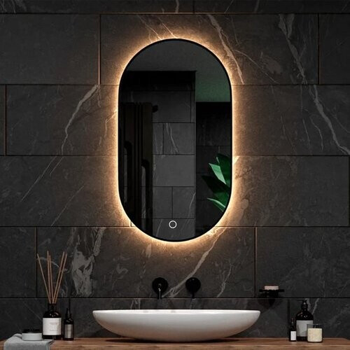 Tweedekans Mirlux Badkamerspiegel met LED Verlichting & Verwarming – Wandspiegel Ovaal – Anti Condens Douchespiegel - Zwart - 90x50CM Tweedehands