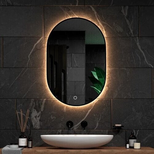 Tweedekans Mirlux Badkamerspiegel Ovaal 90x60 cm – LED Verlichting & Verwarming – Anti-Condens Douchespiegel – Zwart Tweedehands