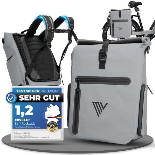 Tweedekans MIVELO EVO 25L 3 in 1 fietstas voor bagagedrager - rugzak en schoudertas - 100% waterdicht en volledig reflecterend Tweedehands
