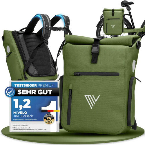 Tweedekans MiVelo EVO Fietstas Rugzak - 25 L - 100% Waterdicht - 3-in-1 - Laptopvak - 60 x 30 x 15 cm Tweedehands