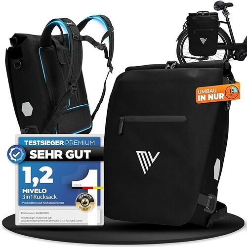 Tweedekans MIVELO Fietstas – 3-in-1 Rugzak & Schoudertas – Waterdicht – 20 liter – Zwart Tweedehands