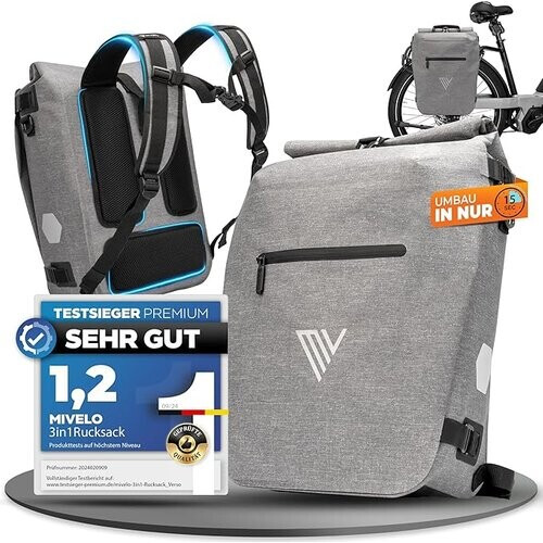 Tweedekans MIVELO Fietstas – 3-in-1 Rugzak & Schoudertas – Waterdicht – 20 liter – Grijs Tweedehands