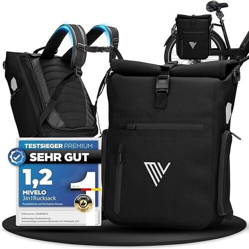 Tweedekans MIVELO Fietstas – 3-in-1 Rugzak & Schoudertas – Waterdicht – 25 liter – Zwart Tweedehands