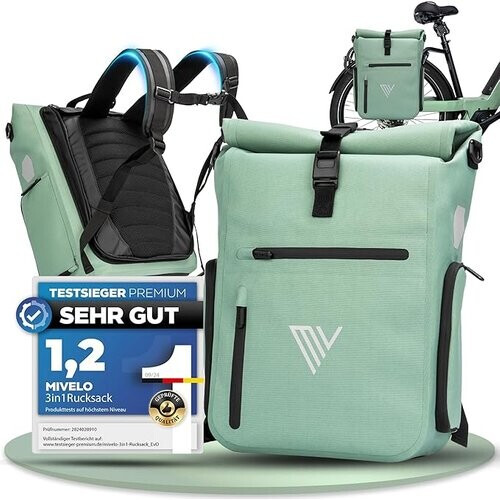 Tweedekans MIVELO – Fietstas – 3-in-1 Rugzak & Schoudertas – Waterdicht TPU – 25 liter – Mint Tweedehands