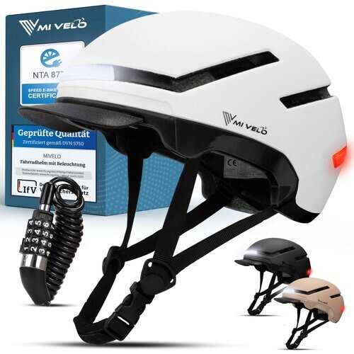 Tweedekans MiVelo Nova fietshelm - wit maat M 54-58 cm - led verlichting voor en achter - NTA 8776 tot 45 km/h Tweedehands