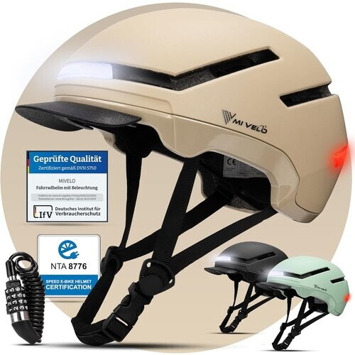 Tweedekans Mivelo Unisex Fietshelm NOVA - Met Lampje - NTA Gecertificeerd tot 45km/h - Beige - Maat M (54-58 cm) Tweedehands