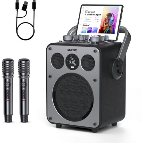 Tweedekans MLOVE D5 Karaoke Machine - 200W - 2 Draadloze Microfoons - Bluetooth - Zwart Tweedehands